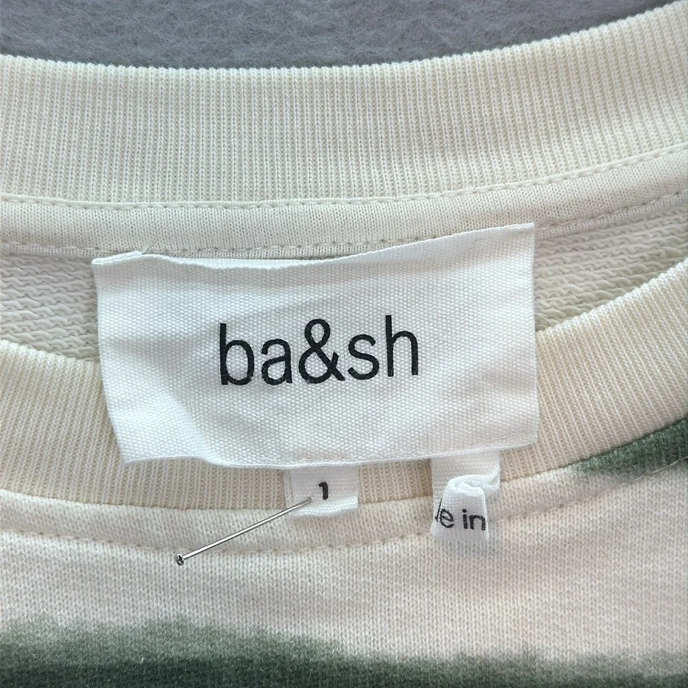 ba&sh Women's Sailor style sweatshirt sete green 100% organic cotton crop top S - Picture 9 of 11